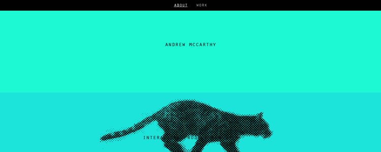 homepage of Andrew McCarthy inspirational example of modern minimalism in web design