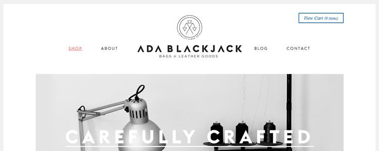 homepage of Ada Blackjack Shop inspirational example of modern minimalism in web design