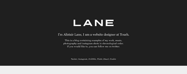 homepage of Alistair Lane inspirational example of modern minimalism in web design