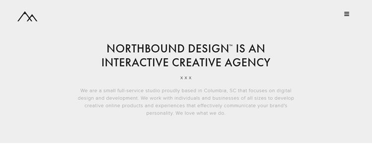 homepage of Northbound Design inspirational example of modern minimalism in web design