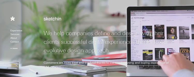 homepage of Sketchin inspirational example of modern minimalism in web design